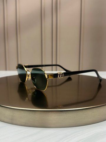 Солнцезащитные очки Gucci GG1593S золотые геометрические, зеленая линза, логотип GG, унисекс