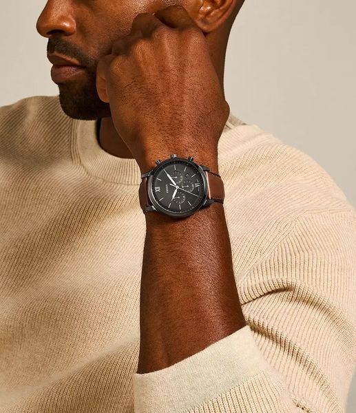 Чоловічий годинник Fossil Neutra FS5512 з хронографом (Сірий / Коричневий шкіряний ремінець)