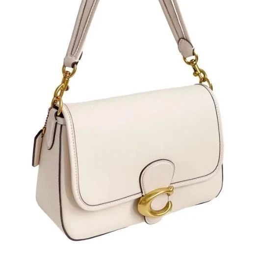 Жіноча сумка шкіряна Coach Soft Tabby Shoulder Bag молочна COA10398 фото