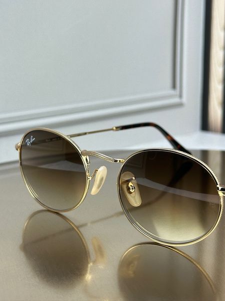 Сонцезахисні окуляри Ray-Ban RB3547 N золото, коричнева градієнтна лінза, круглі, подвійна перемичка, унісекс, оригінал RBN88628 фото