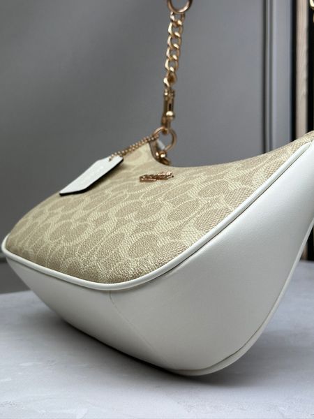 Жіноча сумка Coach Teri Shoulder Bag Signature Canvas Light Khaki Кросбоді Багет Біла