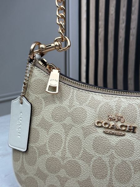 Женская сумка Coach Teri Shoulder Bag Signature Canvas Light Khaki Кросбоди Багет Белая