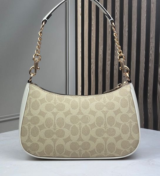 Женская сумка Coach Teri Shoulder Bag Signature Canvas Light Khaki Кросбоди Багет Белая