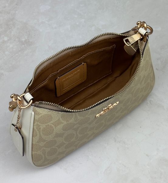 Жіноча сумка Coach Teri Shoulder Bag Signature Canvas Light Khaki Кросбоді Багет Біла