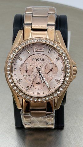 Жіночий годинник Fossil Riley ES2811 з кристалами Swarovski та хронографом (Рожеве золото)