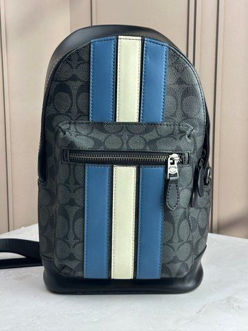 Сумка унісекс Coach West Pack In Signature Canvas With Varsity Stripe Charcoal/Denim/Chalk