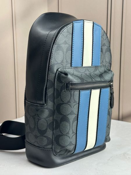 Сумка унісекс Coach West Pack In Signature Canvas With Varsity Stripe Charcoal/Denim/Chalk