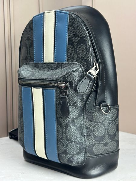 Сумка унісекс Coach West Pack In Signature Canvas With Varsity Stripe Charcoal/Denim/Chalk