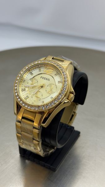Женские часы Fossil Riley ES3203 с кристаллами Swarovski (Золотистый)