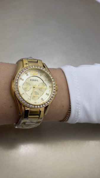 Женские часы Fossil Riley ES3203 с кристаллами Swarovski (Золотистый)