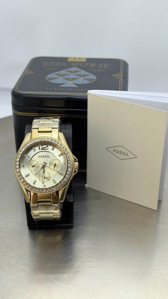 Женские часы Fossil Riley ES3203 с кристаллами Swarovski (Золотистый)