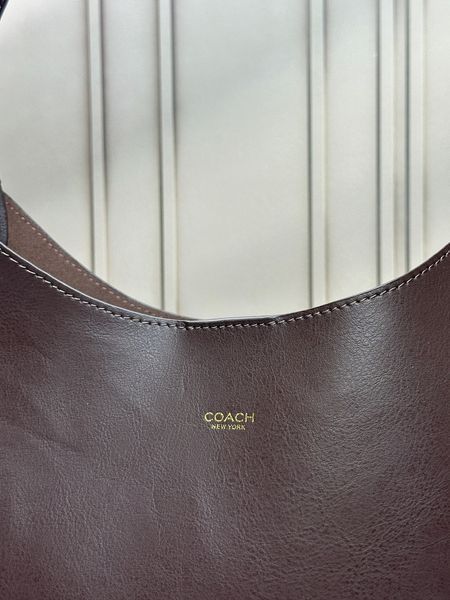 Женская сумка Coach Brooklyn Shoulder Bag Кожаная Темно-коричневая Хобо