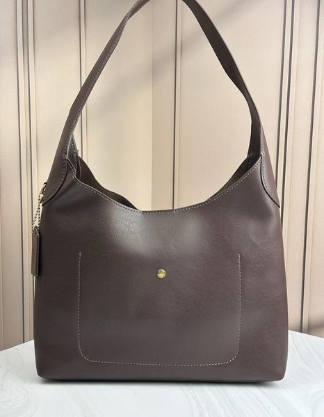 Женская сумка Coach Brooklyn Shoulder Bag Кожаная Темно-коричневая Хобо