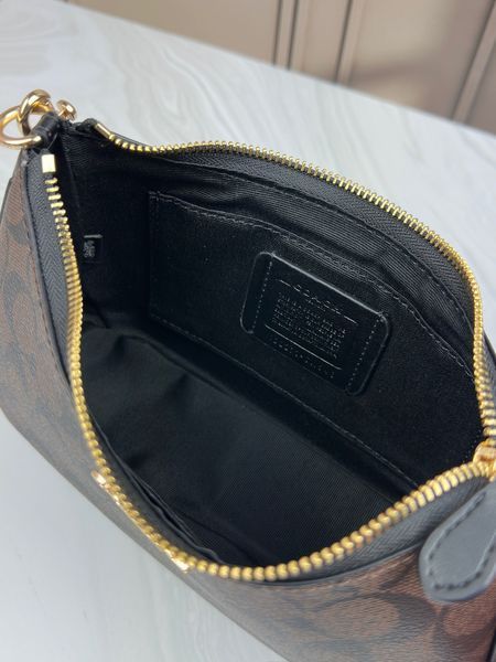 Жіноча сумка Coach Signature Canvas коричнево-чорна через плече