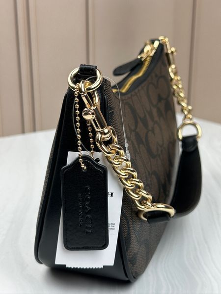 Жіноча сумка Coach Signature Canvas коричнево-чорна через плече