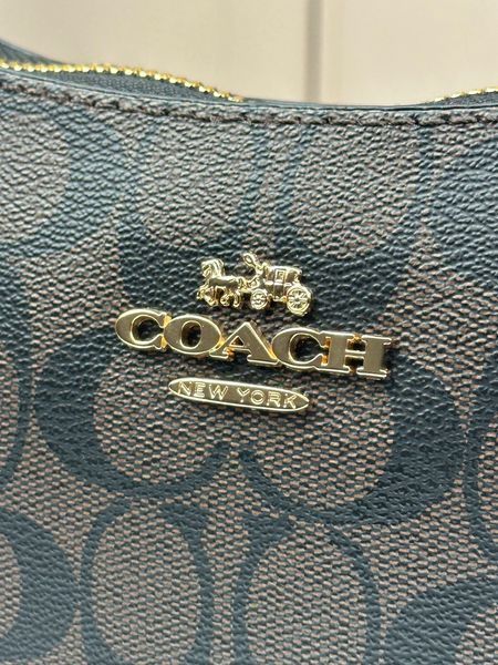 Жіноча сумка Coach Signature Canvas коричнево-чорна через плече