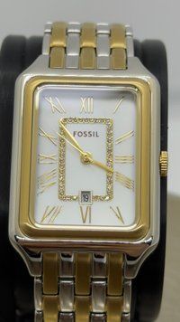 Женские часы Fossil Raquel ES5305 с кристаллами (Биколор / Перламутровый циферблат)
