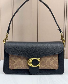 Жіноча сумка Coach Tabby Shoulder Bag Чорна Шкіра Канвас Кросбоді Багет