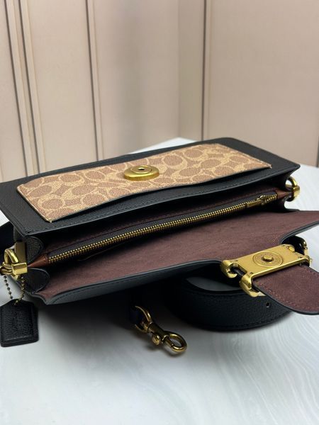 Жіноча сумка Coach Tabby Shoulder Bag Чорна Шкіра Канвас Кросбоді Багет