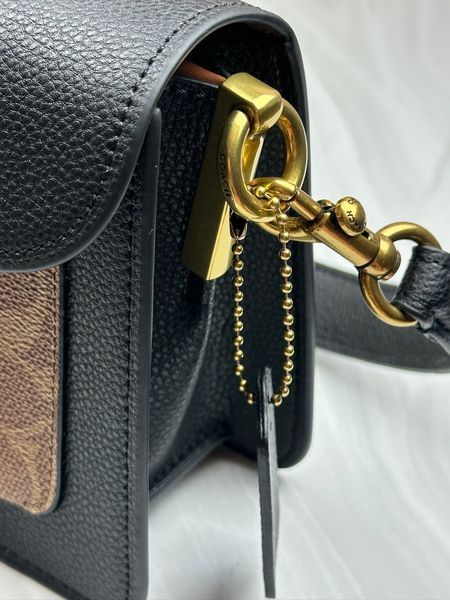 Жіноча сумка Coach Tabby Shoulder Bag Чорна Шкіра Канвас Кросбоді Багет