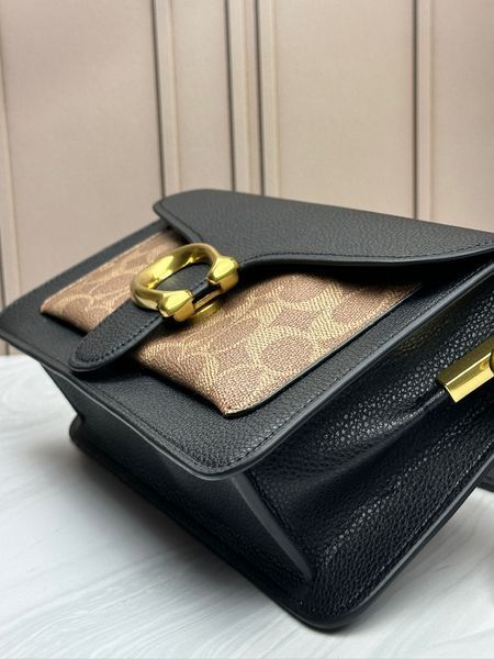 Жіноча сумка Coach Tabby Shoulder Bag Чорна Шкіра Канвас Кросбоді Багет