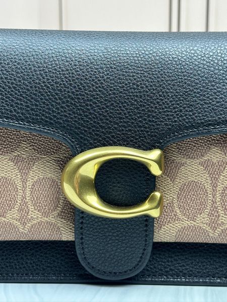 Жіноча сумка Coach Tabby Shoulder Bag Чорна Шкіра Канвас Кросбоді Багет