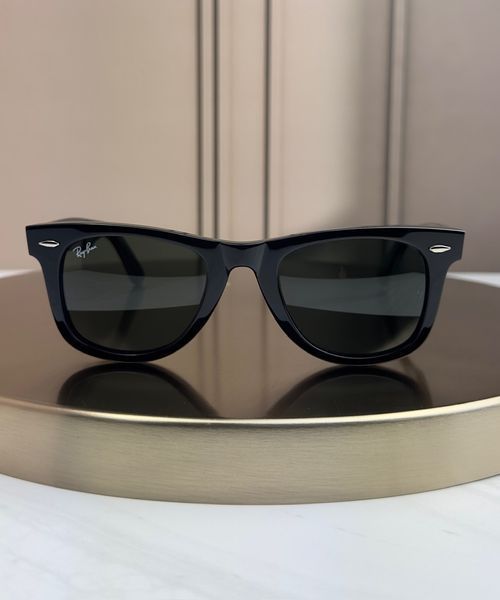 Солнцезащитные очки Ray-Ban Original Wayfarer RB2140 черные, зеленая линза G15, унисекс, классика