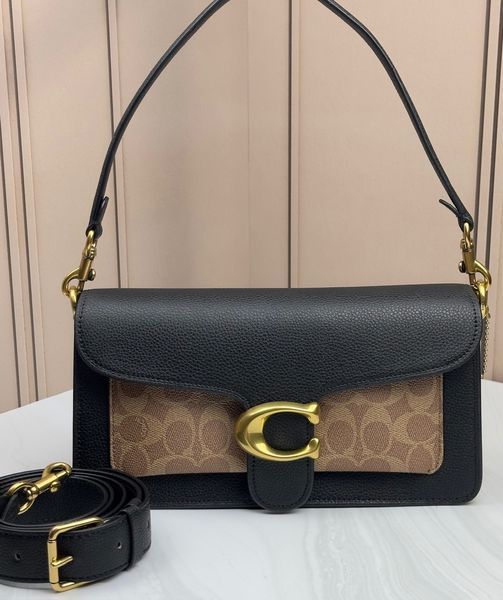 Жіноча сумка Coach Tabby Shoulder Bag Чорна Шкіра Канвас Кросбоді Багет