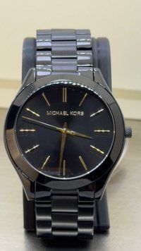 Женские часы Michael Kors Slim Runway MK3221 (Total Black / Золотистые акценты)