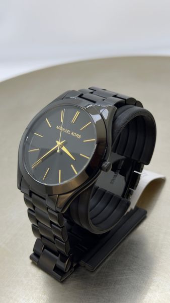 Жіночий годинник Michael Kors Slim Runway MK3221 (Total Black / Золотисті акценти)