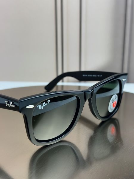 Солнцезащитные очки Ray-Ban Original Wayfarer RB2140 черные, зеленая линза G15, поляризованные, унисекс, классика
