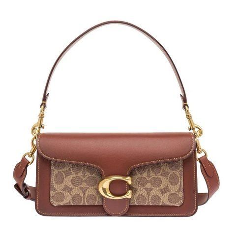 Женская сумка Coach Tabby Shoulder Bag коричневая Кожа Канвас Кросбоди Багет