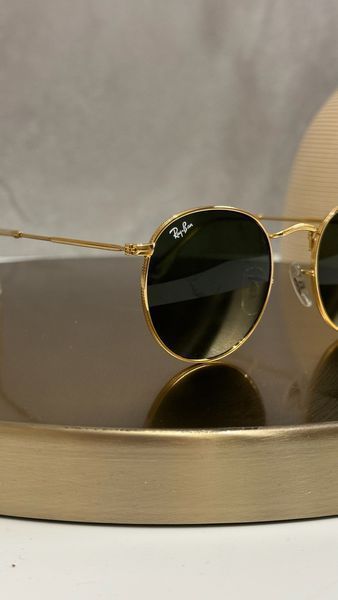 Сонцезахисні окуляри Ray-Ban Round Metal RB3447 001 &mdash; кругла золота оправа, зелена лінза G-15, унісекс RBN12987 фото