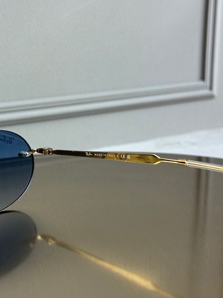 Солнцезащитные очки Ray-Ban RB3767 золото, голубая градиентная линза, безободковые, овальные, унисекс