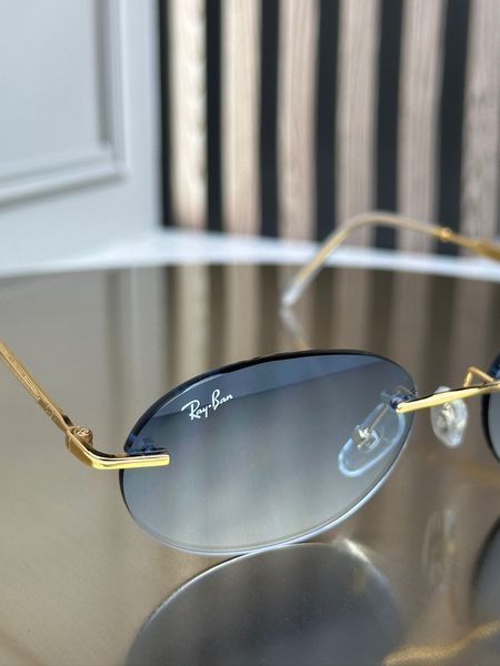 Солнцезащитные очки Ray-Ban RB3767 золото, голубая градиентная линза, безободковые, овальные, унисекс