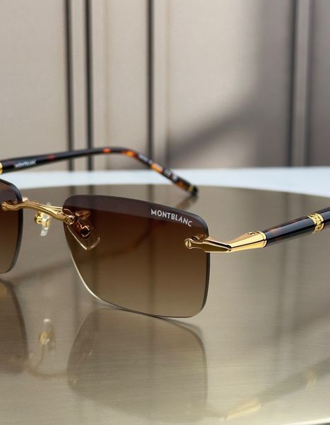 Сонцезахисні окуляри Montblanc MB0344S золото-черепахові безоправні прямокутні чоловічі