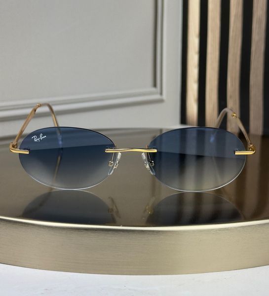 Сонцезахисні окуляри Ray-Ban RB3767 золото блакитна лінза овальні безоправні унісекс