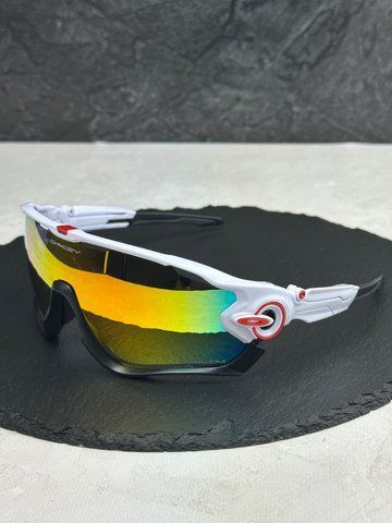 Солнцезащитные очки Oakley Jawbreaker OO9290 белые с линзой Prizm Fire, зеркальные, спортивный щиток, мужские