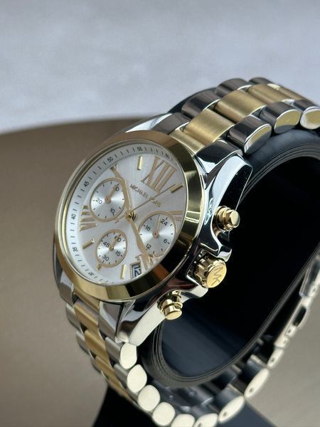 Жіночий годинник Michael Kors Bradshaw MK5974 з хронографом (Сріблястий з золотом / Білий циферблат)