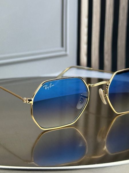 Сонцезахисні окуляри Ray-Ban RB3556 Octagonal золото блакитна лінза восьмикутні унісекс