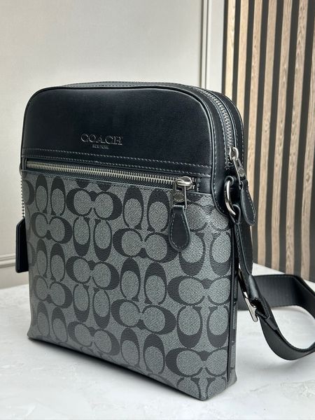 Сумка чоловіча шкіряна COACH Houston Flight Bag In Signature Canvas