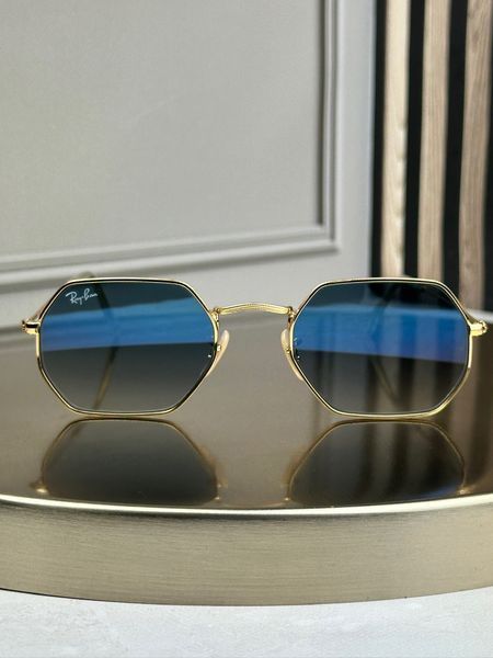 Сонцезахисні окуляри Ray-Ban RB3556 Octagonal золото блакитна лінза восьмикутні унісекс