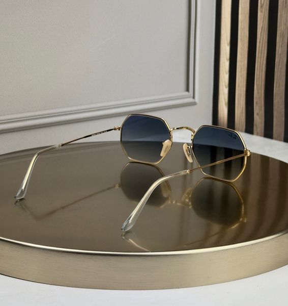 Сонцезахисні окуляри Ray-Ban RB3556 Octagonal золото блакитна лінза восьмикутні унісекс