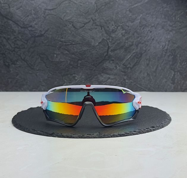 Солнцезащитные очки Oakley Jawbreaker OO9290 белые с линзой Prizm Fire, зеркальные, спортивный щиток, мужские